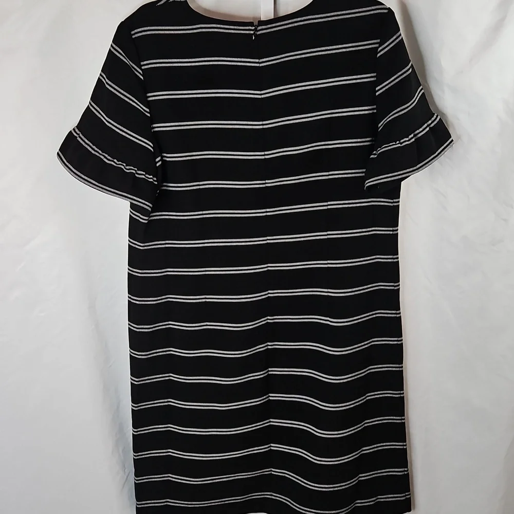 Ann Taylor Loft Black & White Striped Ruffle Sleeve Shift Dress Size 14 - Picture 7 of 7